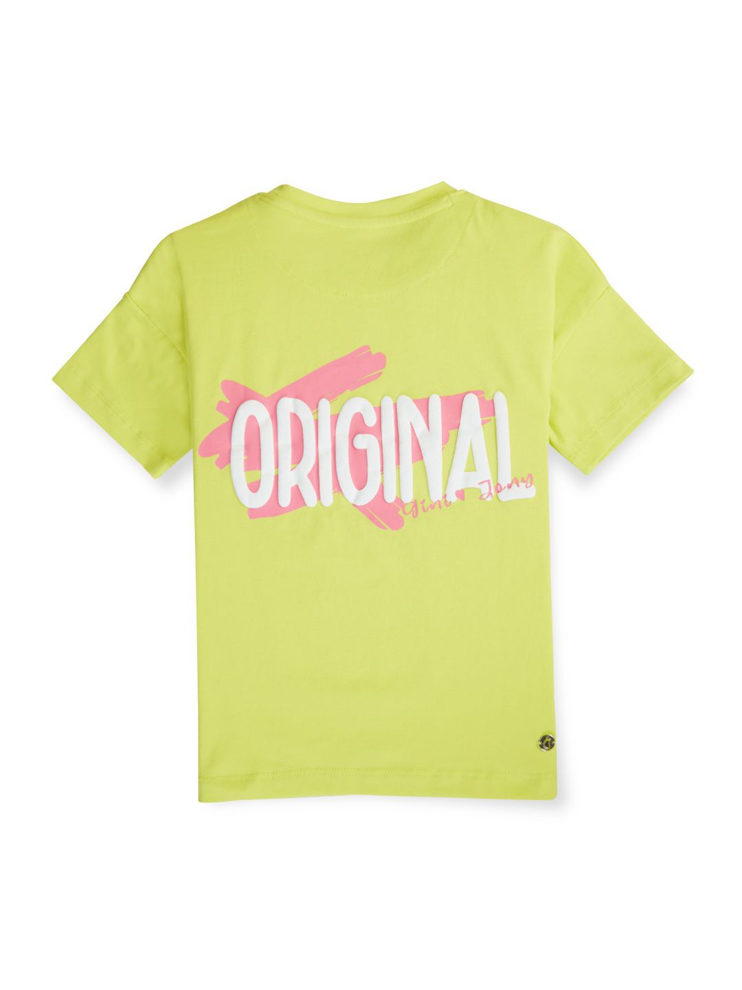 

Gini and Jony Girls Typography Printed Cotton T-shirt, Lime green