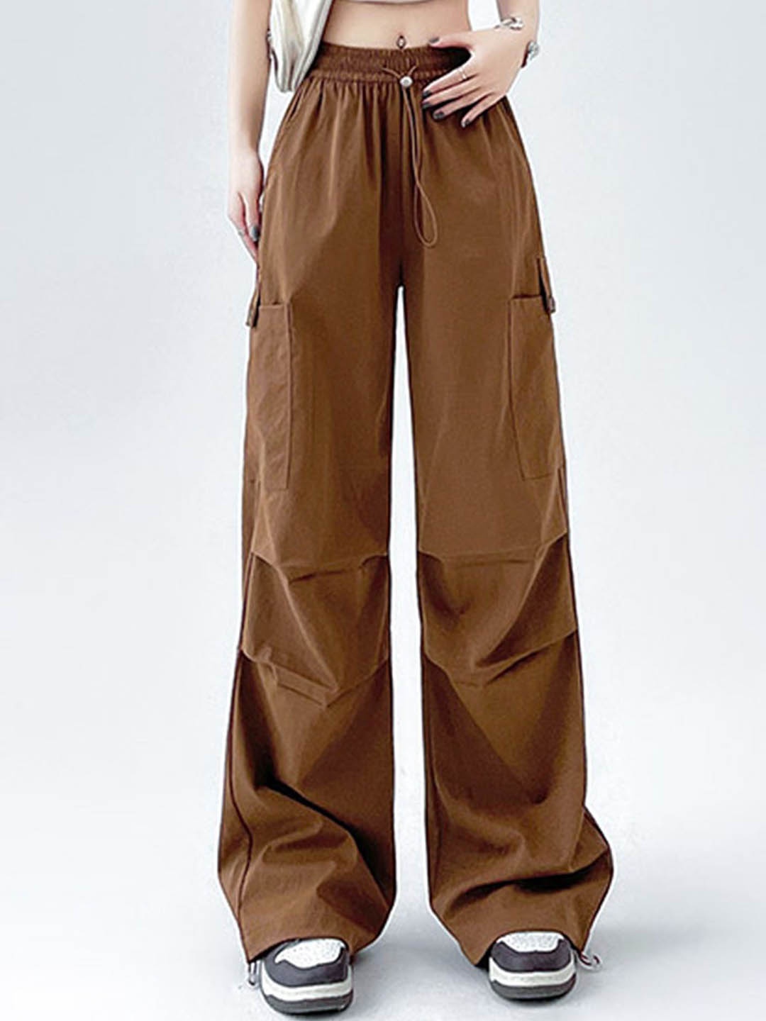 

LULU & SKY Women Flared High-Rise Parallel Trousers Trousers, Brown