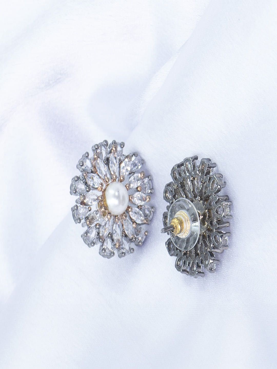 

SHARLEEZ Rhodium-Plated Floral Studs, Black