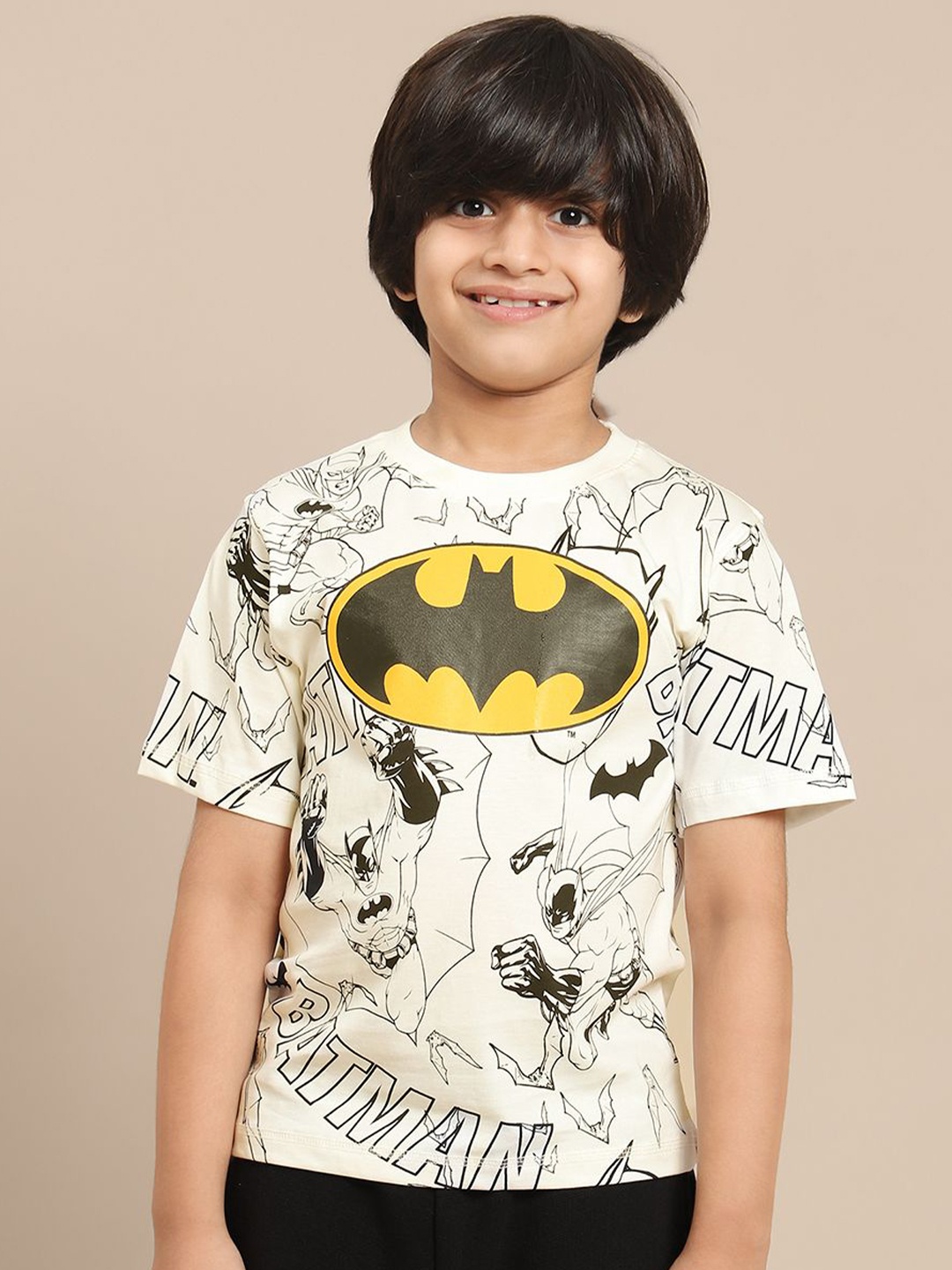 

Kids Ville Boys Batman Graphic Printed Pure Cotton Tshirt, Off white