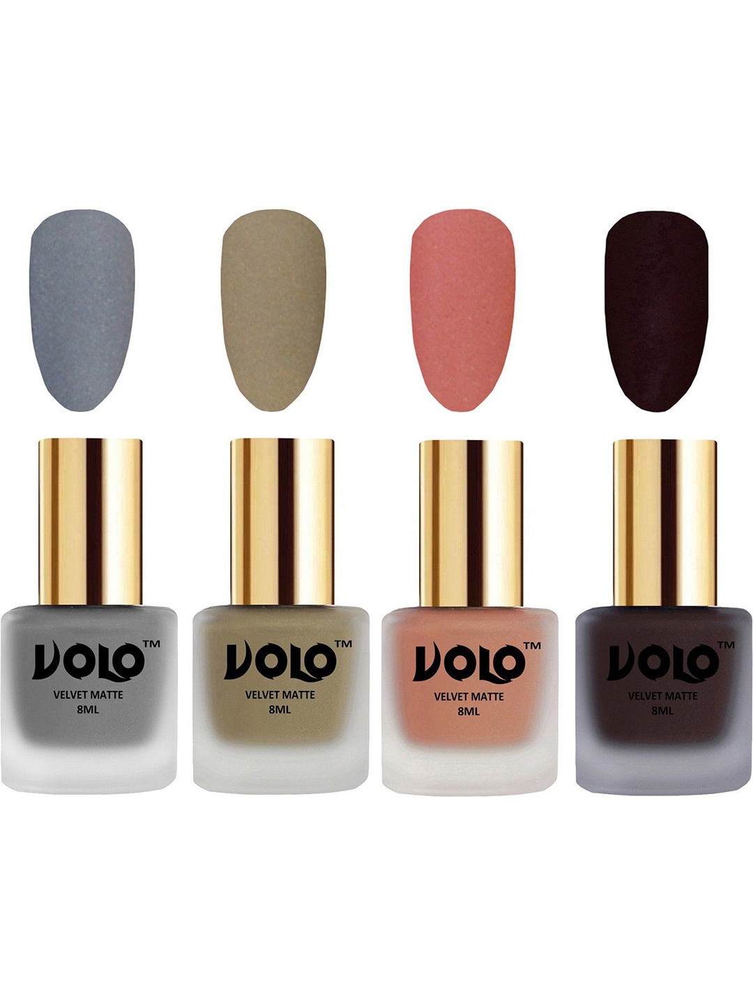 

VOLO Set of 4 Velvet Dull Matte Nail Polish - 8 ml Each - 20-37-38-45, Multi