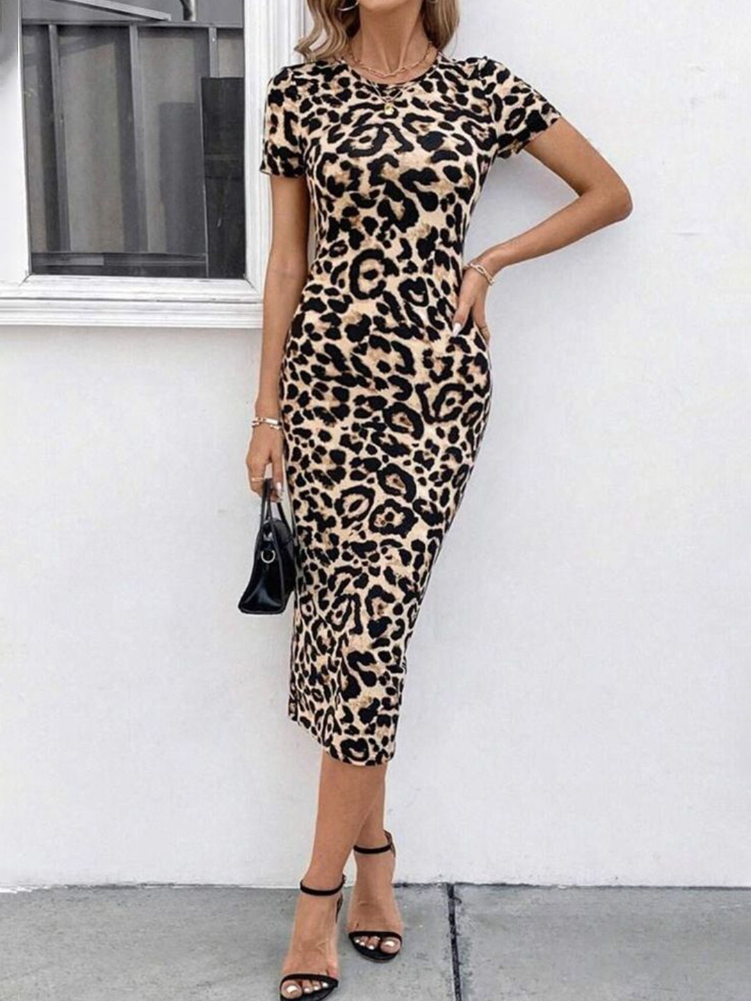 

LULU & SKY Women Animal Printed Mid-length Bodycon Dress, Beige