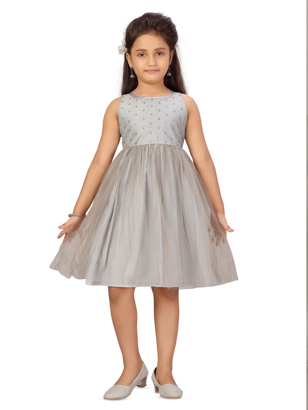 

BAESD Girls Solid Round Neck Fit & Flare Dress, Grey