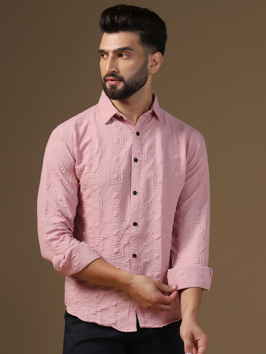 

TAGDO Men Standard Spread Collar Solid Casual Shirt, Peach