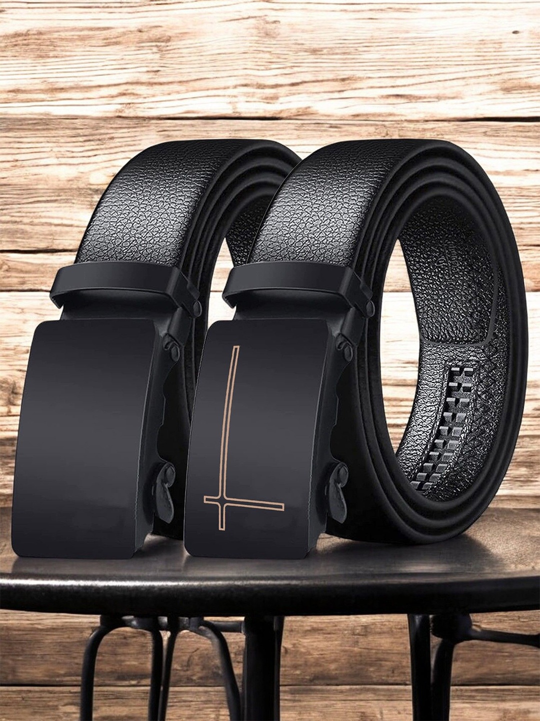 

The Roadster Lifestyle Co Men Set Of 2 Textured Leather Formal Belts, Black