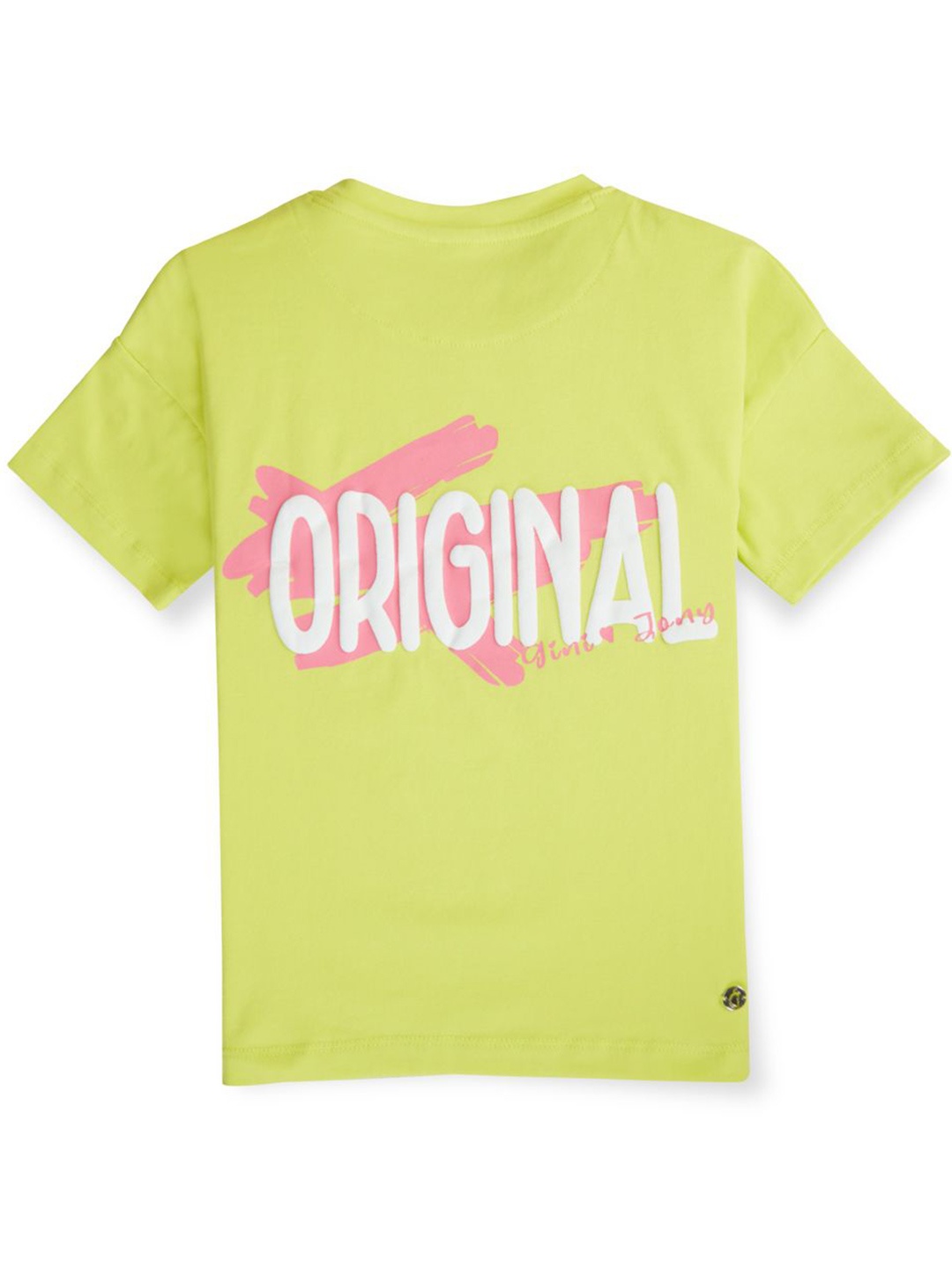 

Gini and Jony Girls Typography Printed Cotton T-shirt, Lime green