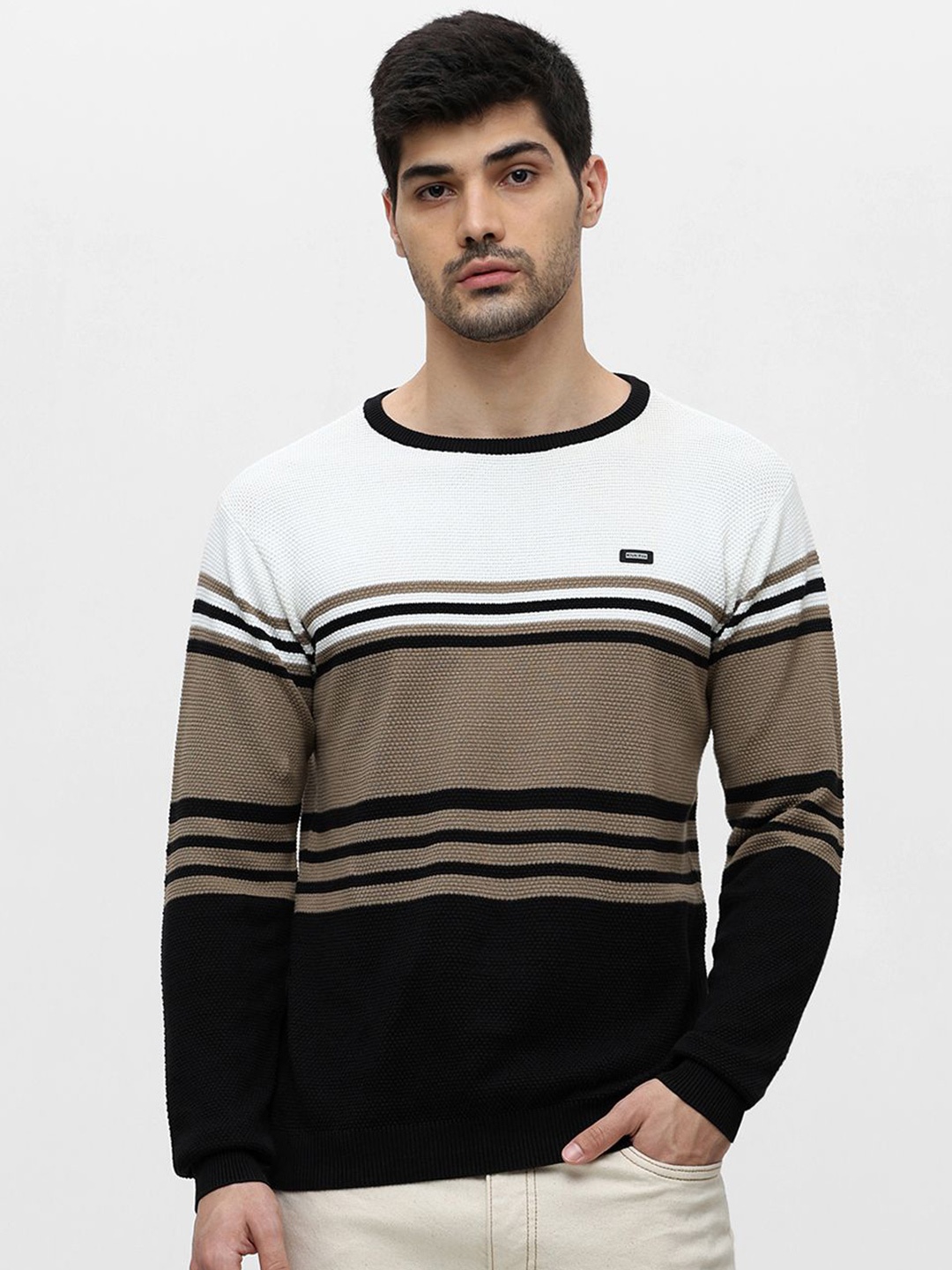 

Klub Fox Men Cotton Striped Round Neck Long Sleeves Pullover, Grey