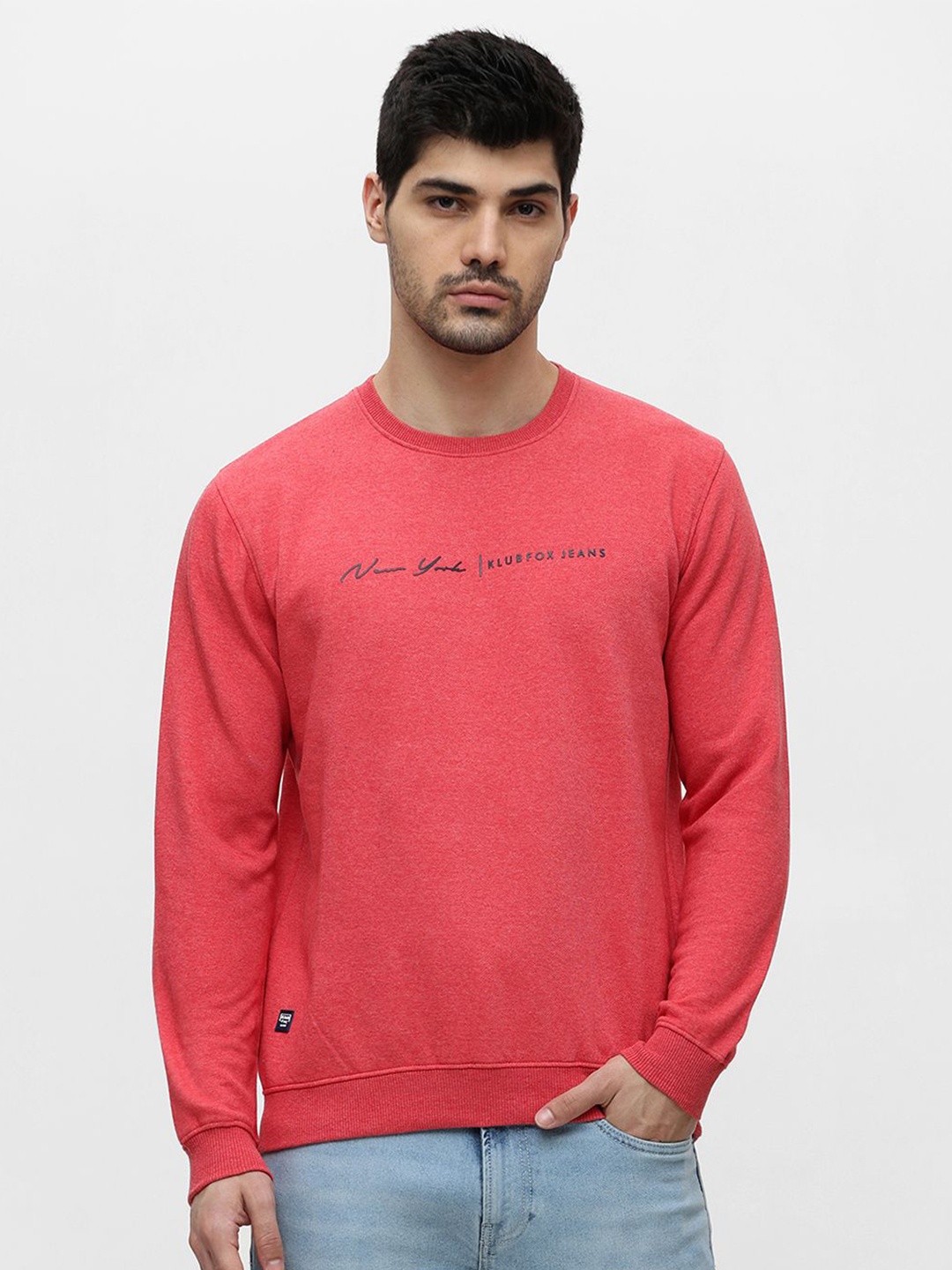 

Klub Fox Men Typography Printed Round Neck Fleece Sweatshirt, Coral