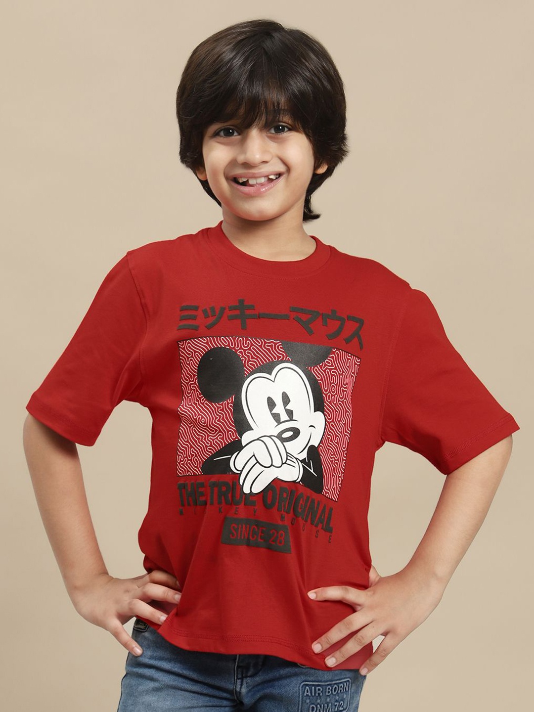 

Kids Ville Boys Mickey & Friends Graphic Printed Round Neck Cotton T-shirt, Red