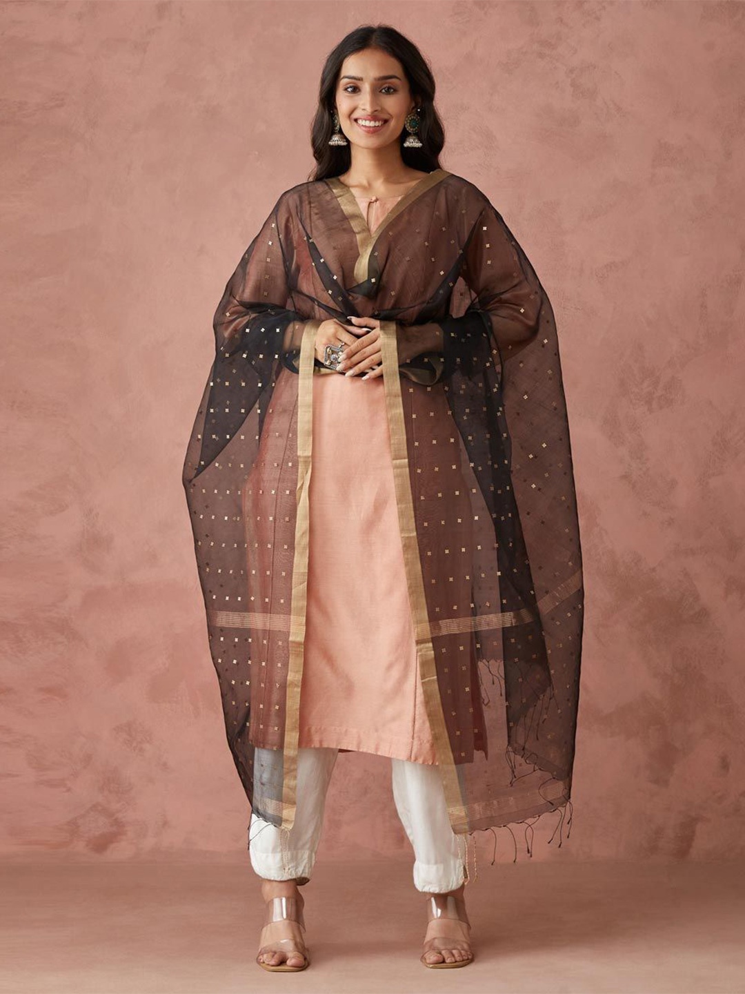 

Fabindia Woven Design Dupatta with Zari, Black