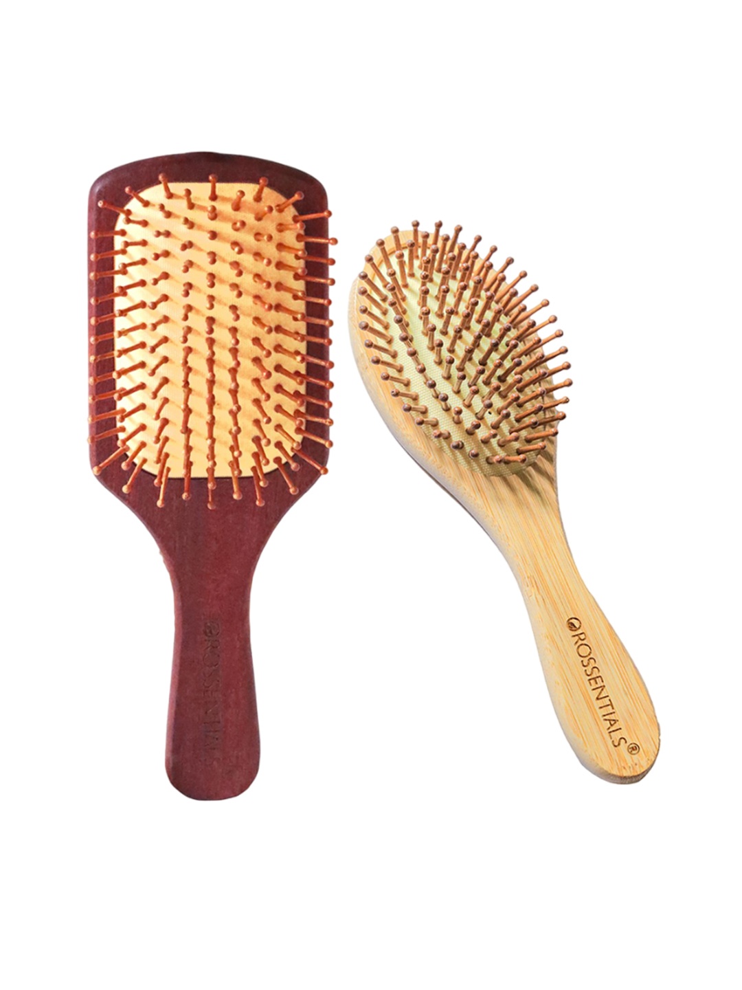 

OROSSENTIALS Set Of 2 Wooden Hair Brush, Brown