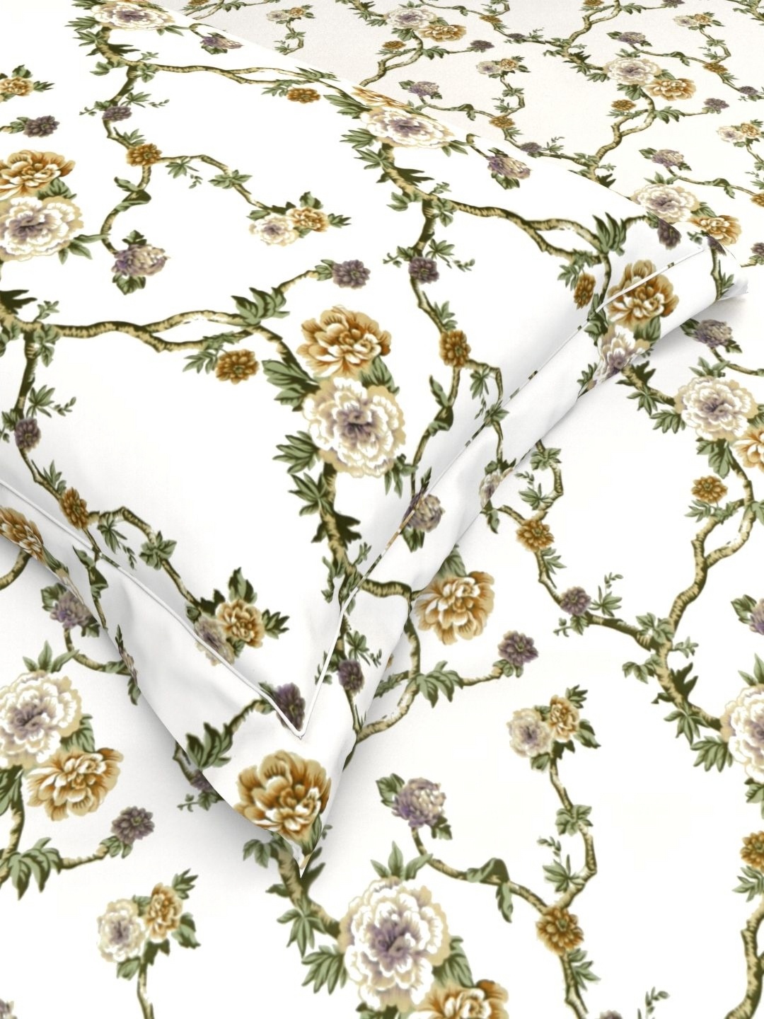 

THE WHITE MOSS White & Green Floral 220 TC Queen Bedsheet with 2 Pillow Covers