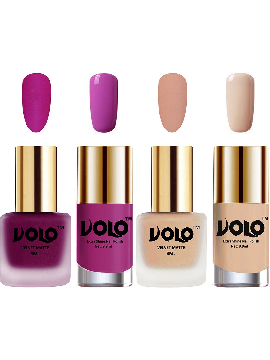 

VOLO Set Of 4 Velvet Matte & Extra Shine Nail Polish - 8 ml Each - 14 - 28 - 35 - 65, Nude