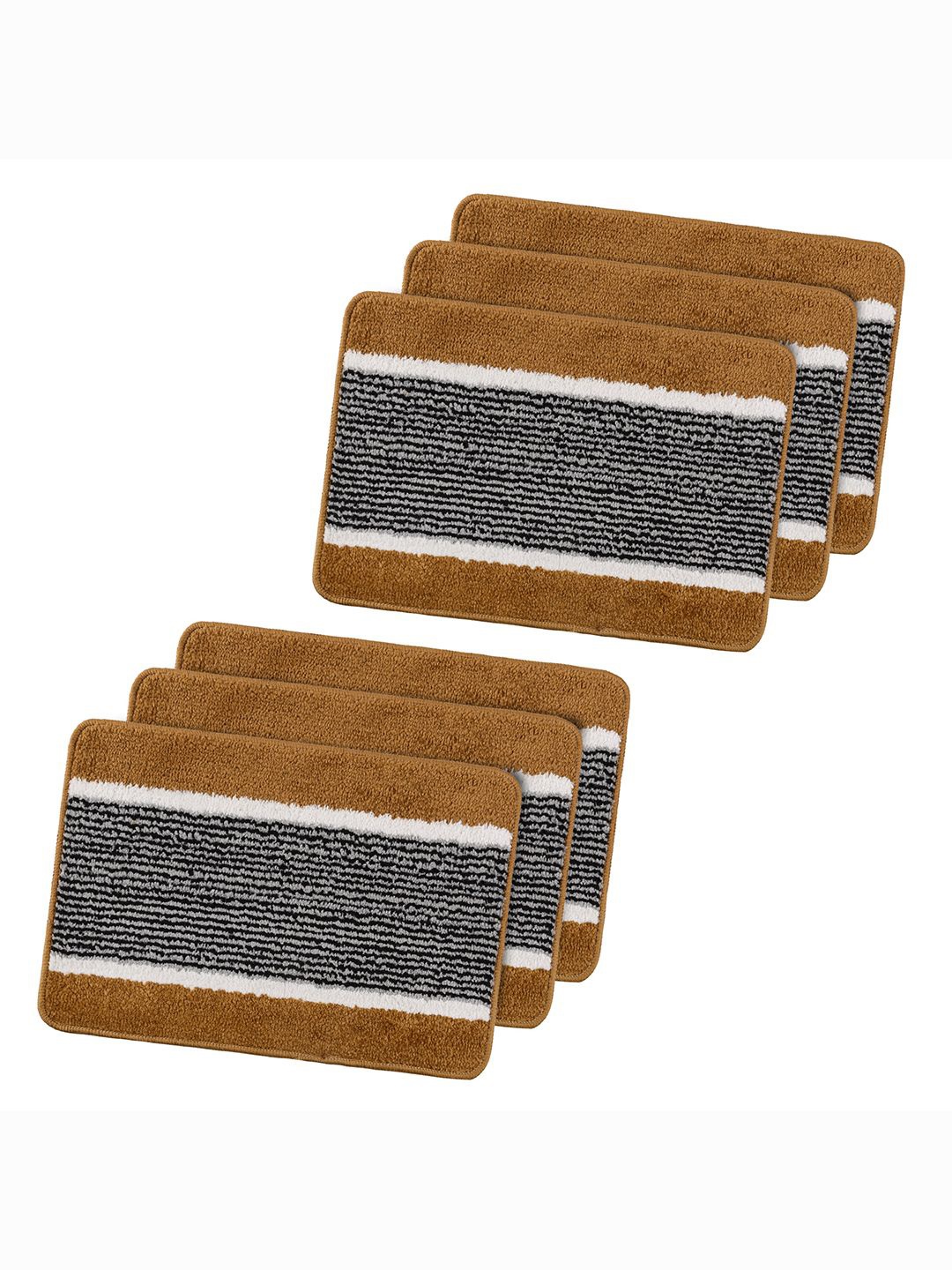 

Kuber Industries Blue & Black 6 Pieces Striped Microfiber Anti-Skid Doormats, Gold