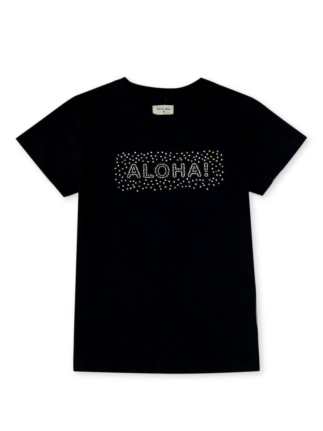 

Gini and Jony Girls Typography Printed Round Neck Embellished Cotton T-Shirt, Navy blue