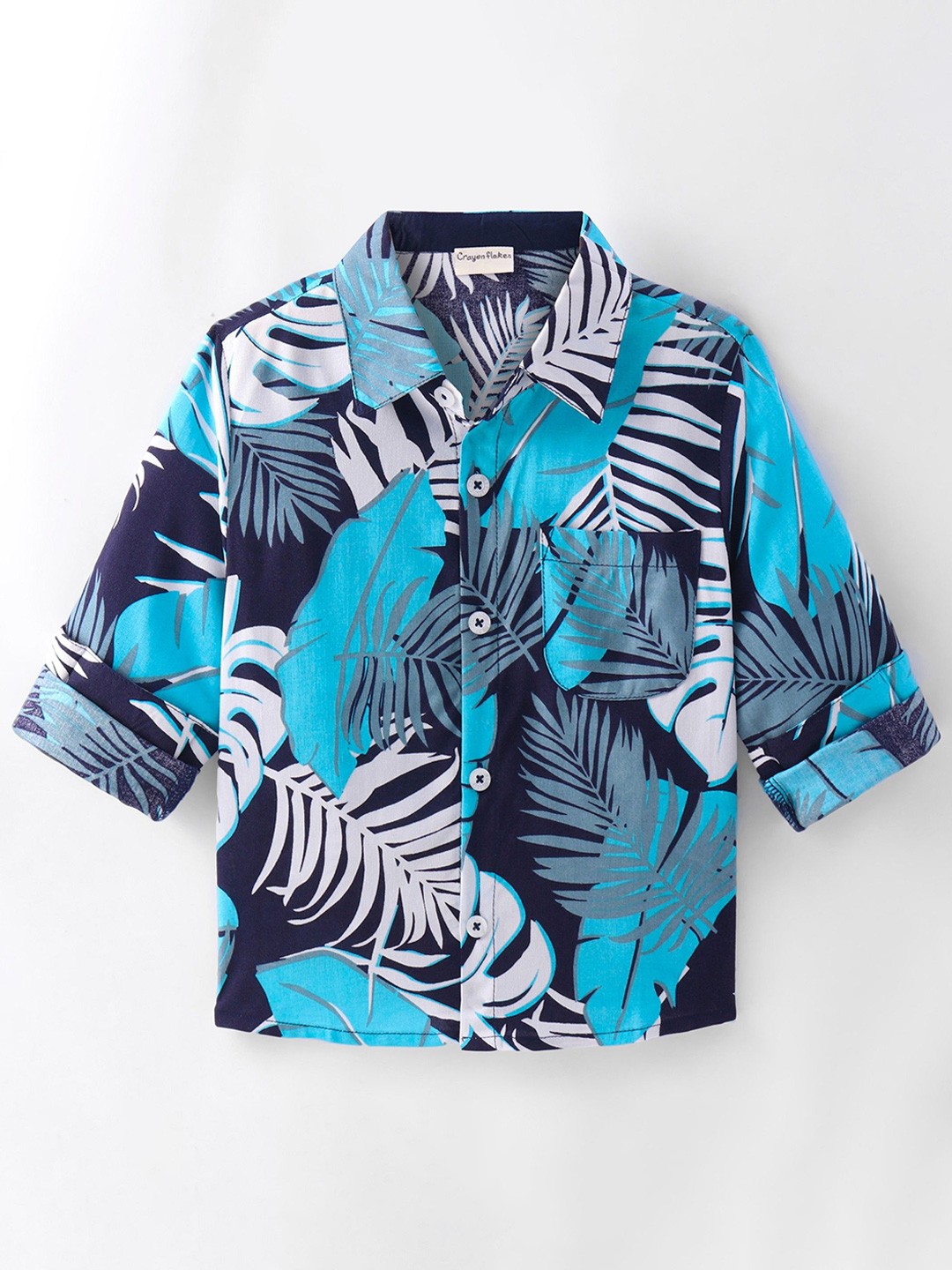 

CrayonFlakes Boys Cutaway Collar Floral Printed Casual Shirt, Blue