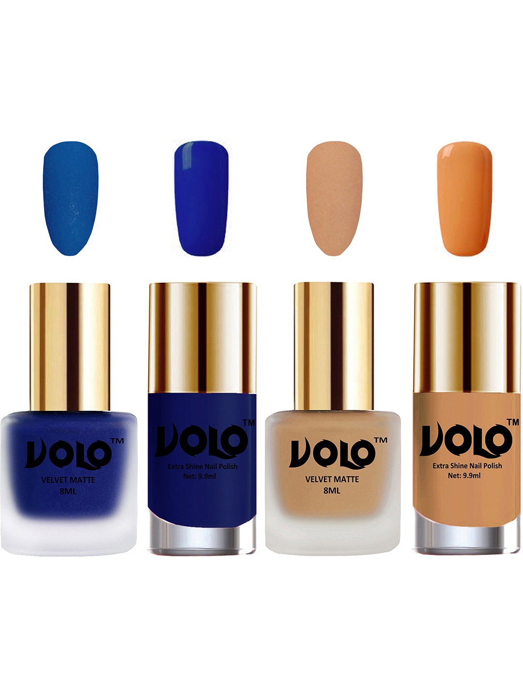 

VOLO Set Of 4 Velvet Matte & Extra Shine Nail Polish - 8 ml Each - 19 - 42 - 66 - 50, Blue