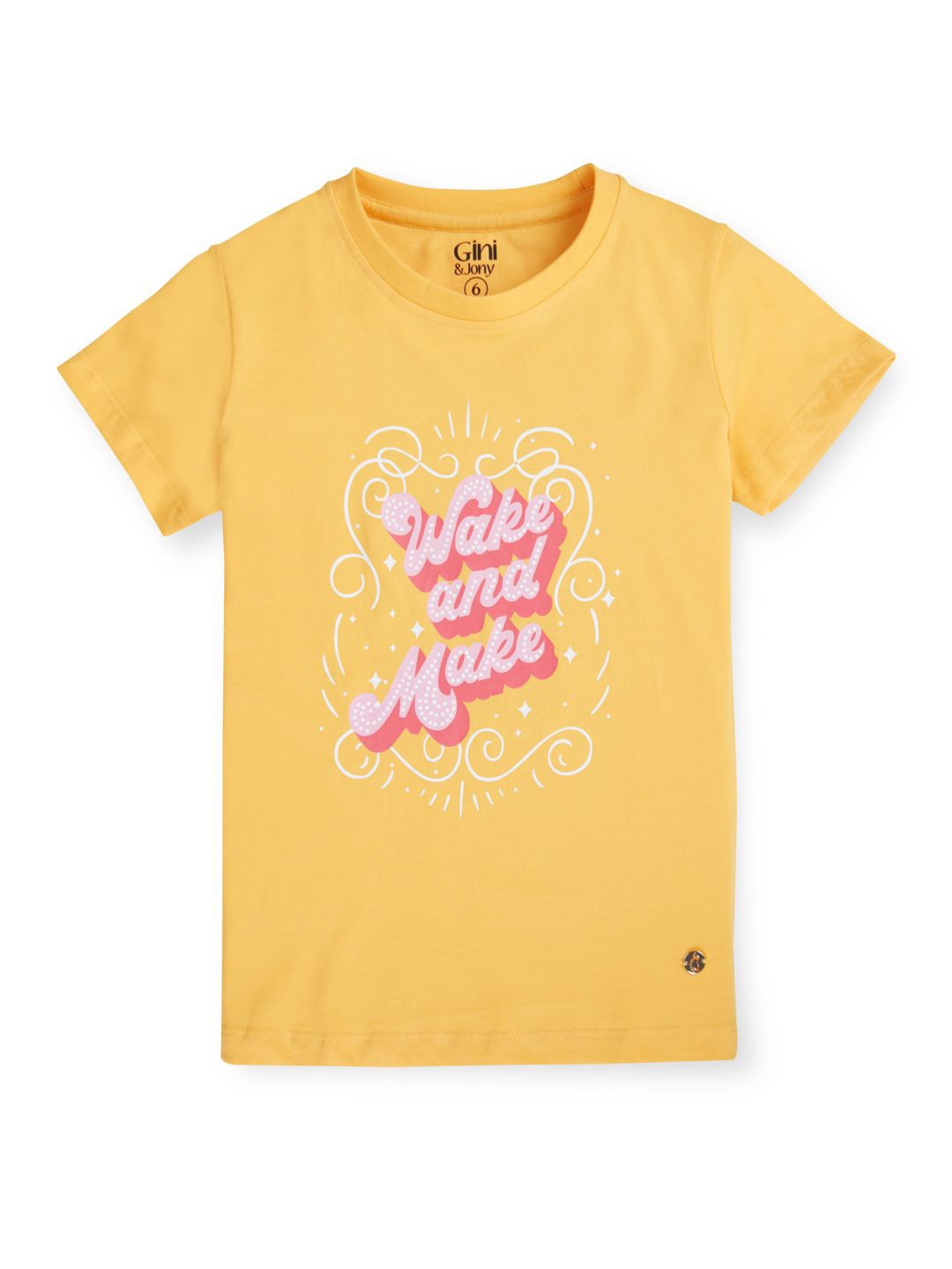 

Gini and Jony Girls Typography Printed Cotton T-shirt, Yellow