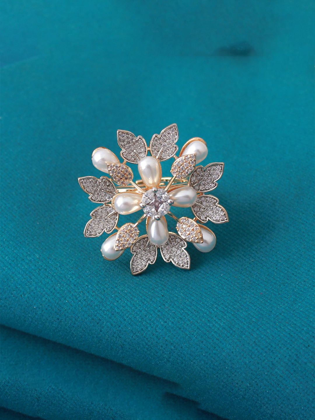 

Mirana Gold-Plated CZ Studded Adjustable Finger Ring