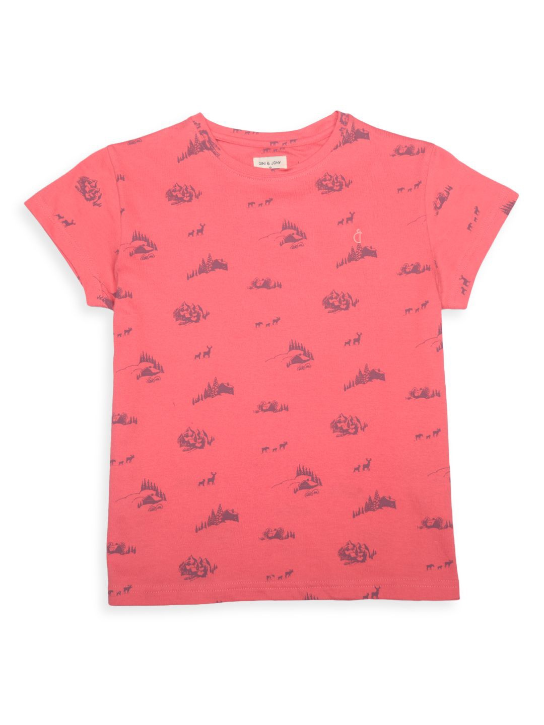 

Gini and Jony Girls Conversational Printed Round Neck Cotton T-shirt, Pink