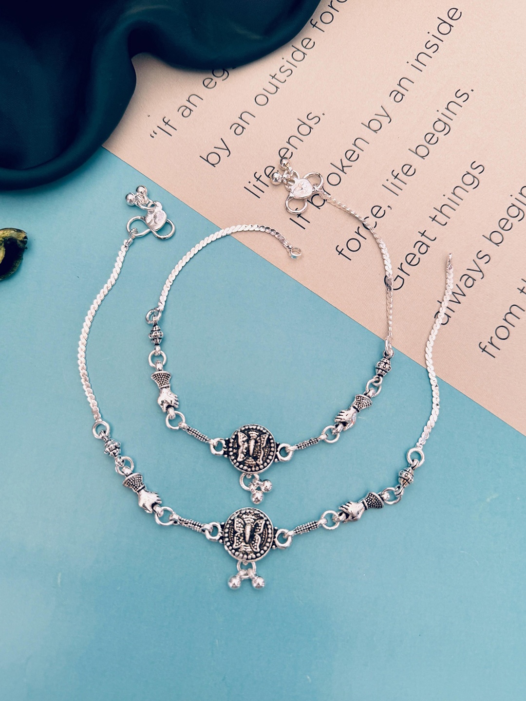 

Sangria Set Of 2 Silver-Plated Beaded Anklets