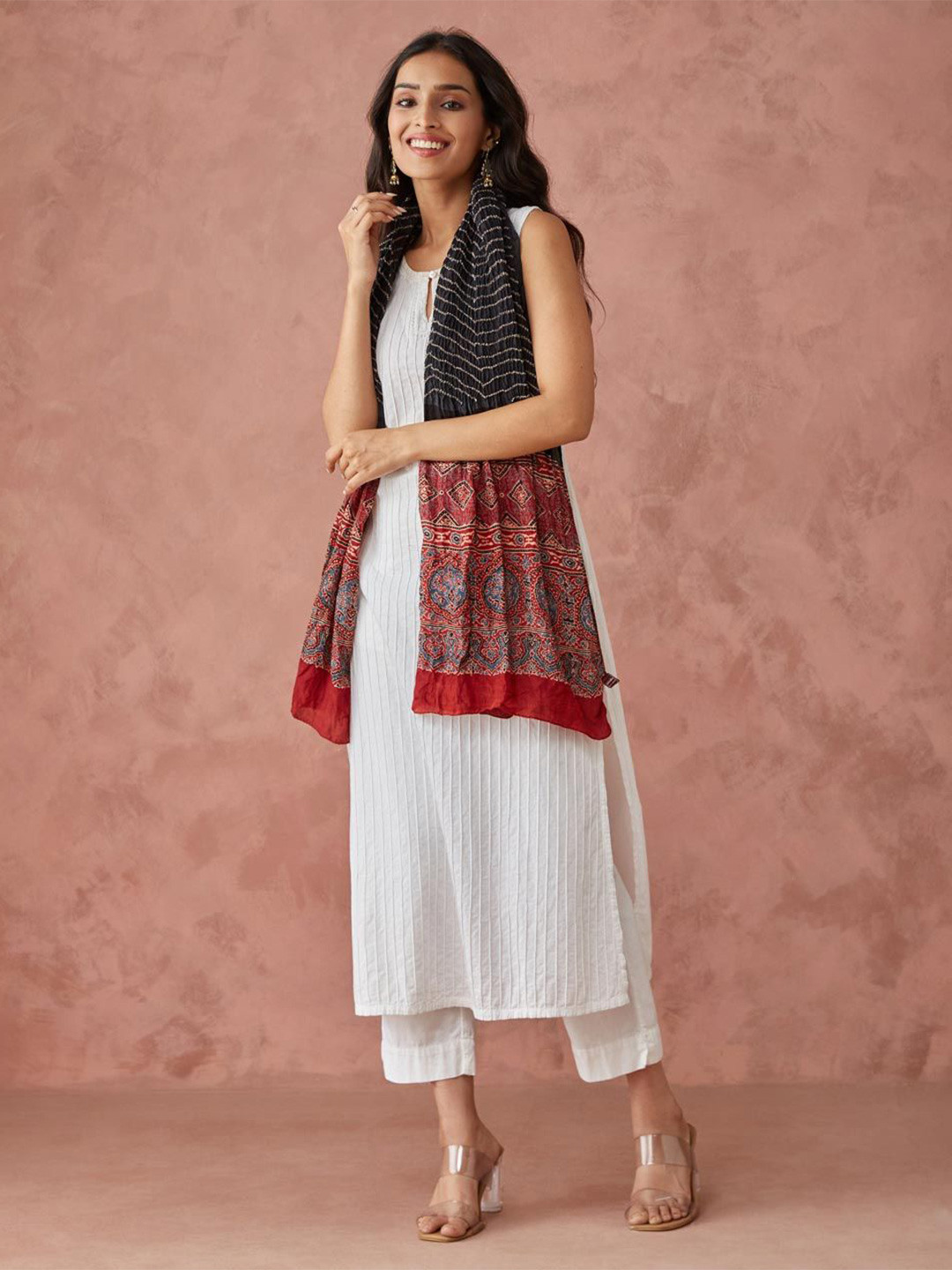 

Fabindia Women Printed Stole, Black