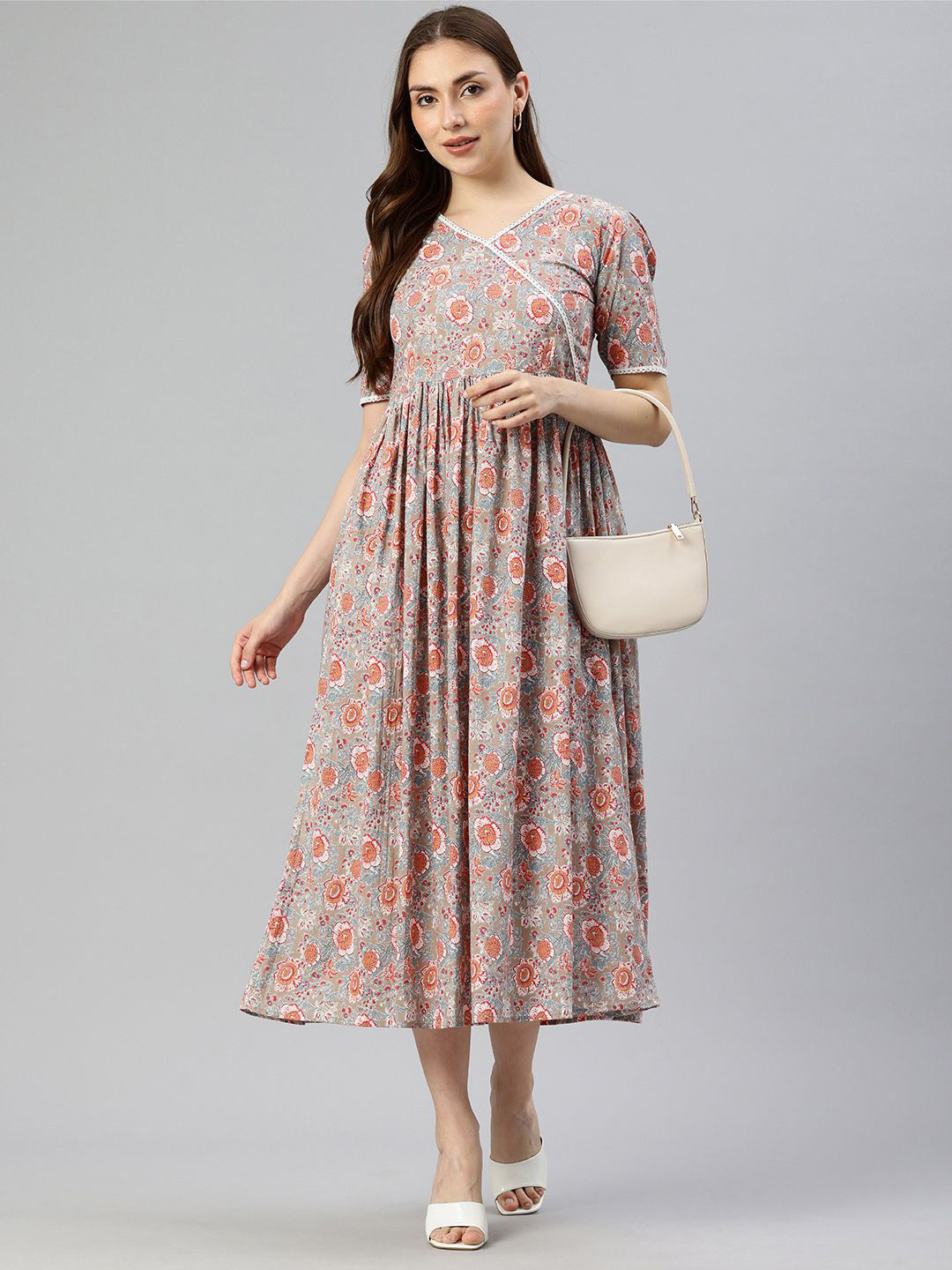 

Swishchick Floral Print Fit & Flare Midi Dress, Brown