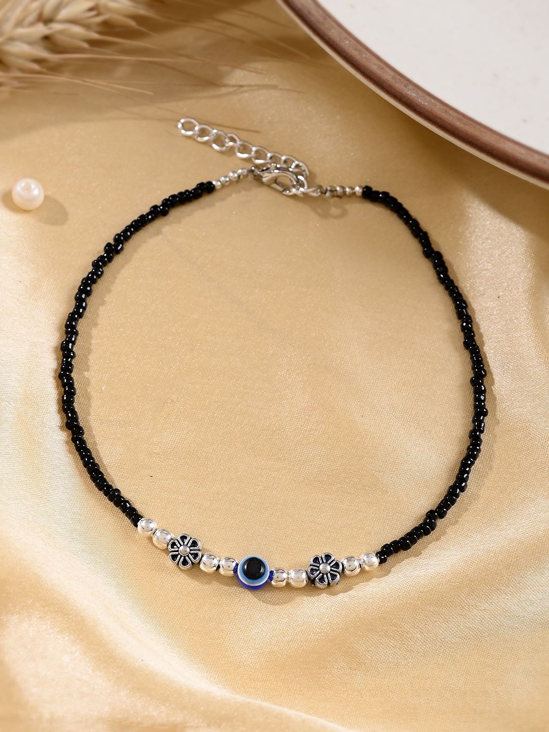 

Silvermerc Designs Silver-Plated Evil Eye Beaded Anklet