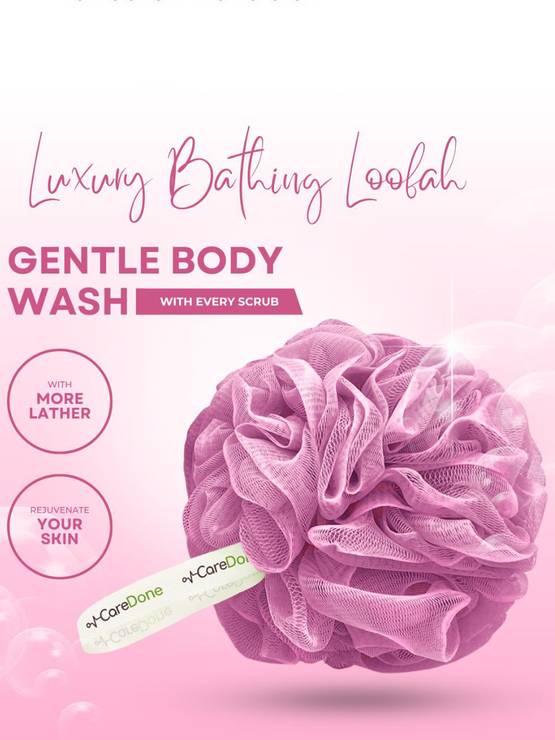 

CareDone Soft Luxury Round Bathing Loofah, Pink