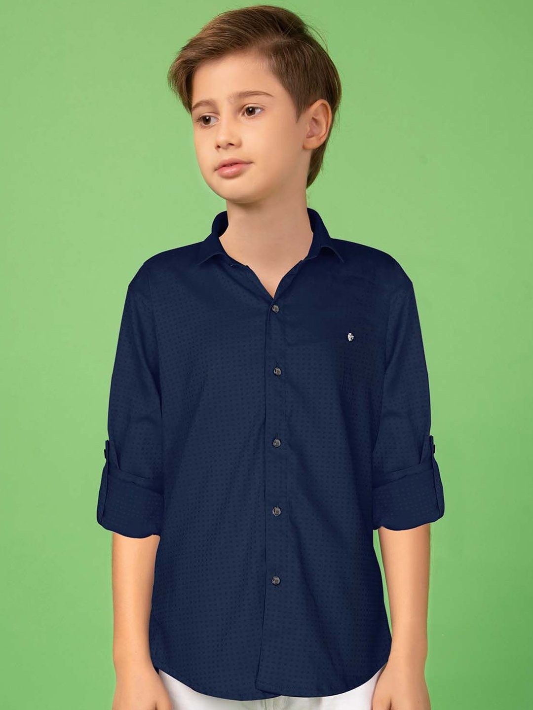 

MashUp Boys Classic Spread Collar Textured Cotton Casual Shirt, Navy blue