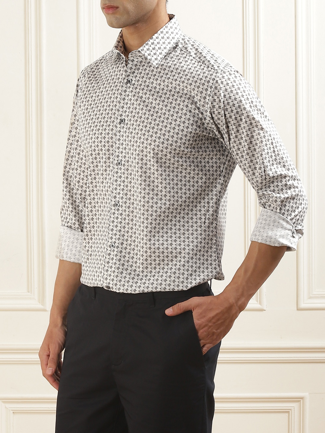 

Karl Lagerfeld Men Cotton Slim Fit Opaque Printed Formal Shirt, White