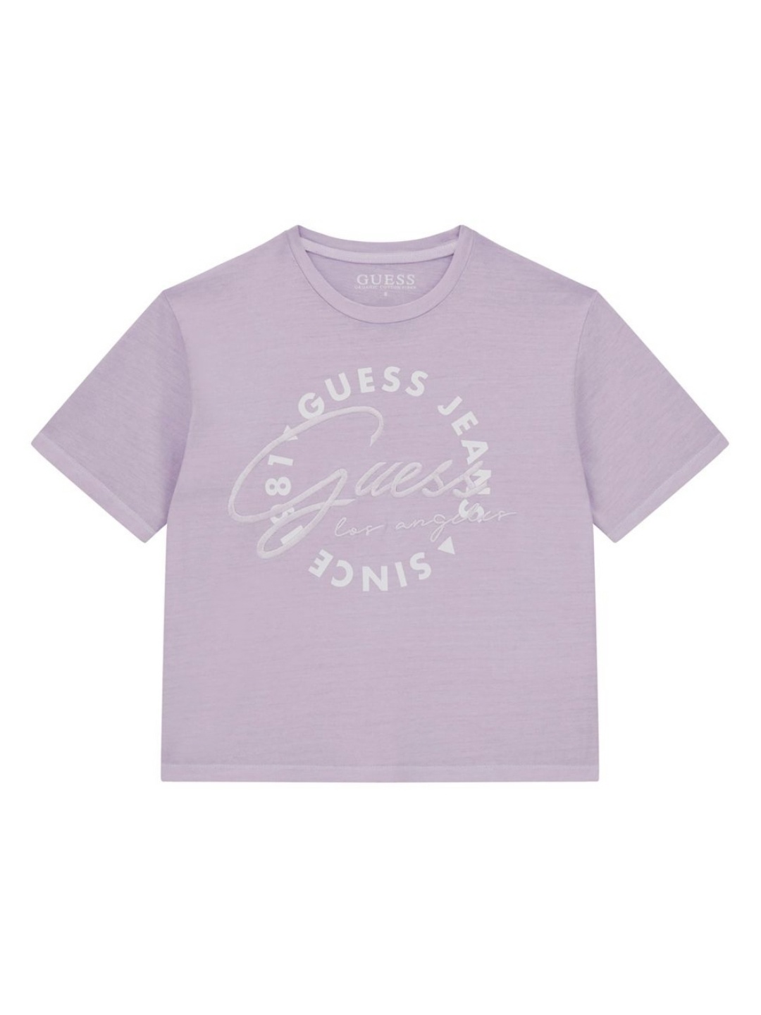 

GUESS kids Girls Typography Printed Round Neck Cotton T-shirt, Purple