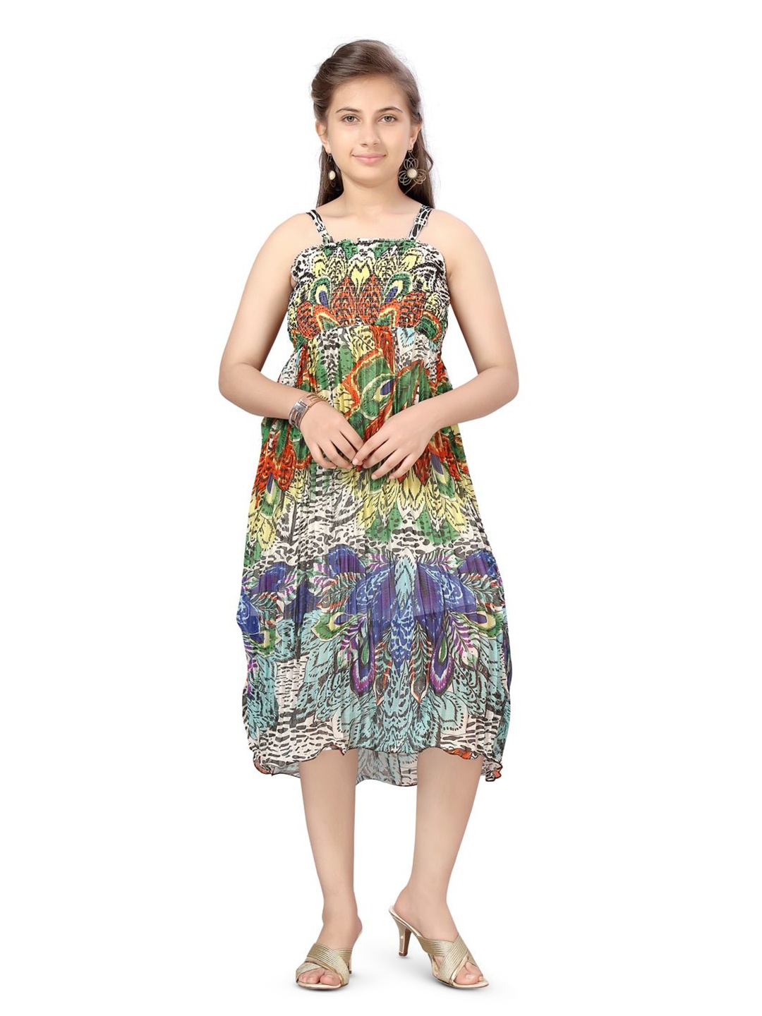 

BAESD Girls Floral Print Georgette A-Line Midi Dress, Blue