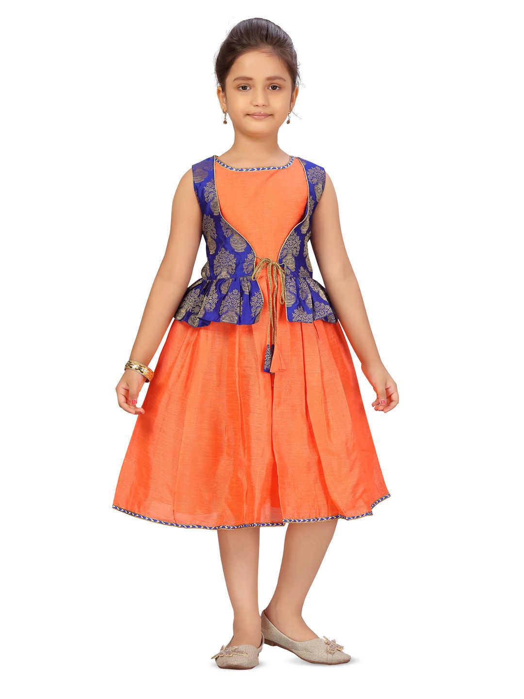 

BAESD Girls Ethnic Motifs Print Fit & Flare Midi Dress, Orange