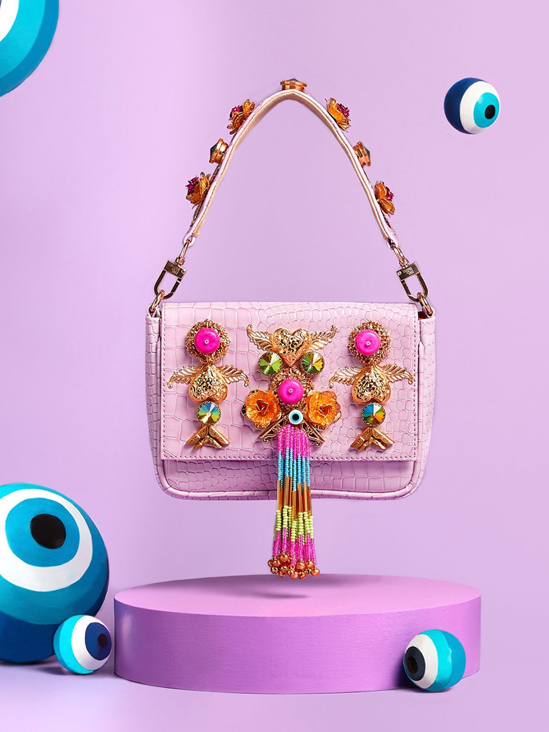 

Papa Don't Preach Embellished Leather Shopper Sling Bag with Tasselled, Purple