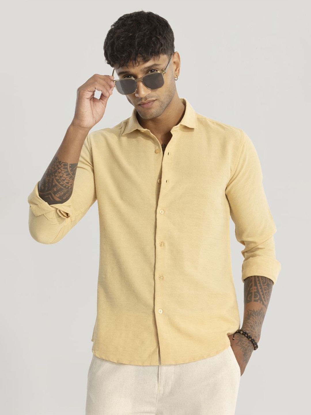 

Snitch Men Smart Slim Fit Opaque Casual Shirt, Yellow