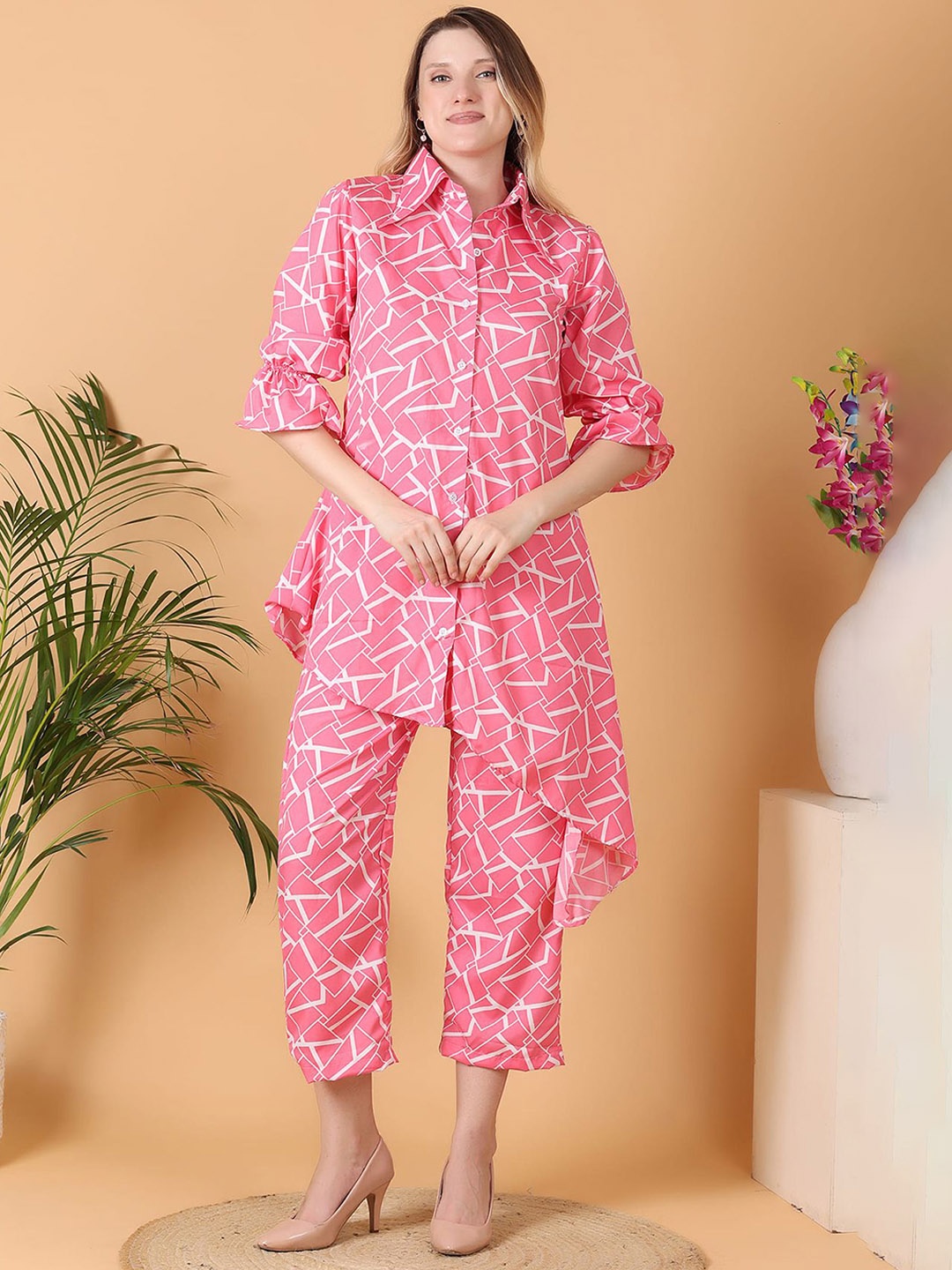 

BAESD Abstract Printed Shirt With Trouser, Pink