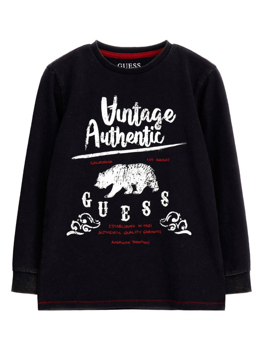 

GUESS kids Boys Typography Printed Round Neck Cotton T-shirt, Black