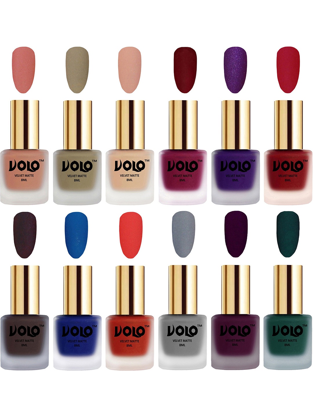 

VOLO Set Of 12 Velvet Dull Matte Nail Polish - 8 ml Each, Multi