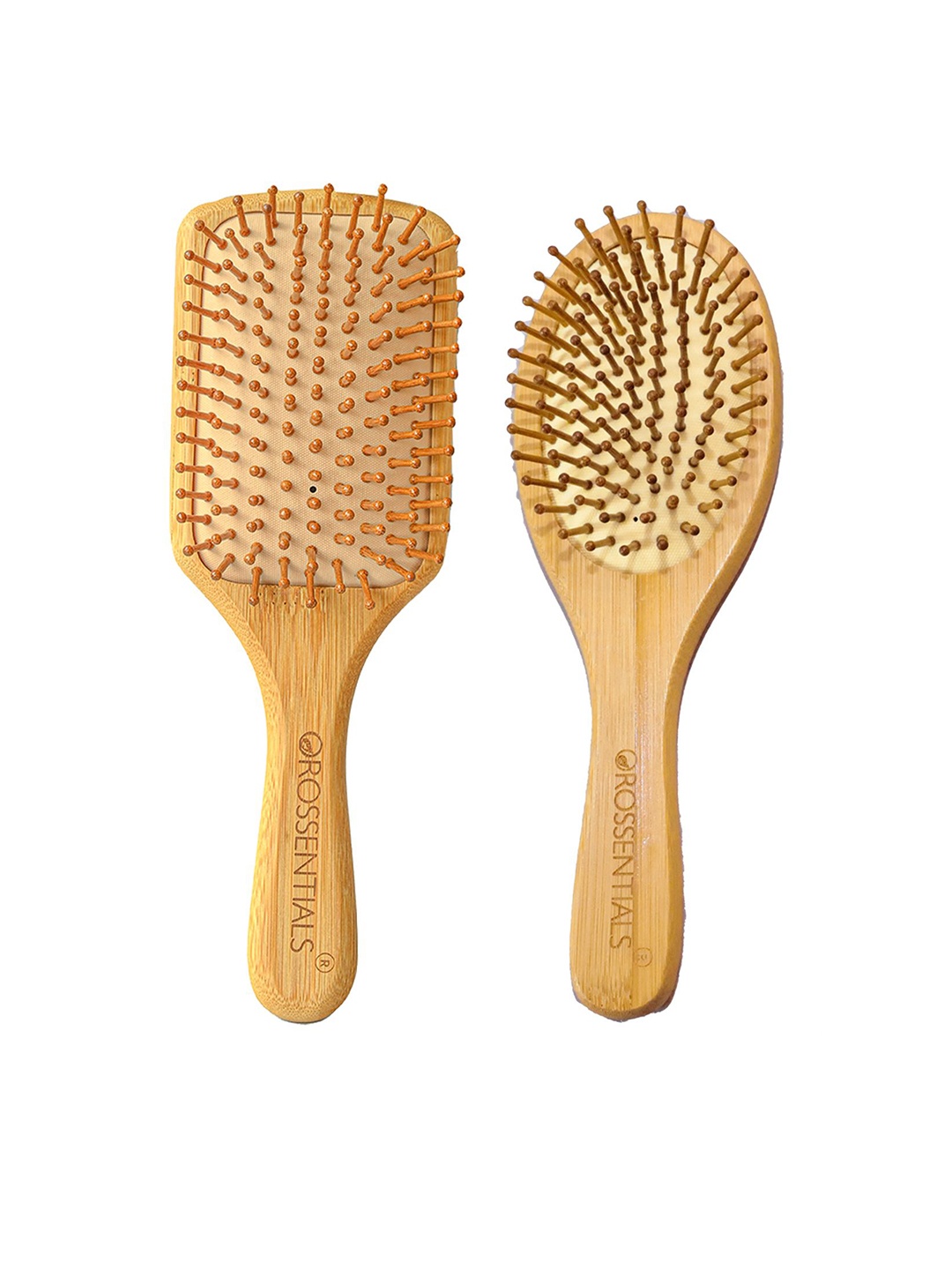 

OROSSENTIALS Set Of 2 Wooden Hair Brush, Brown