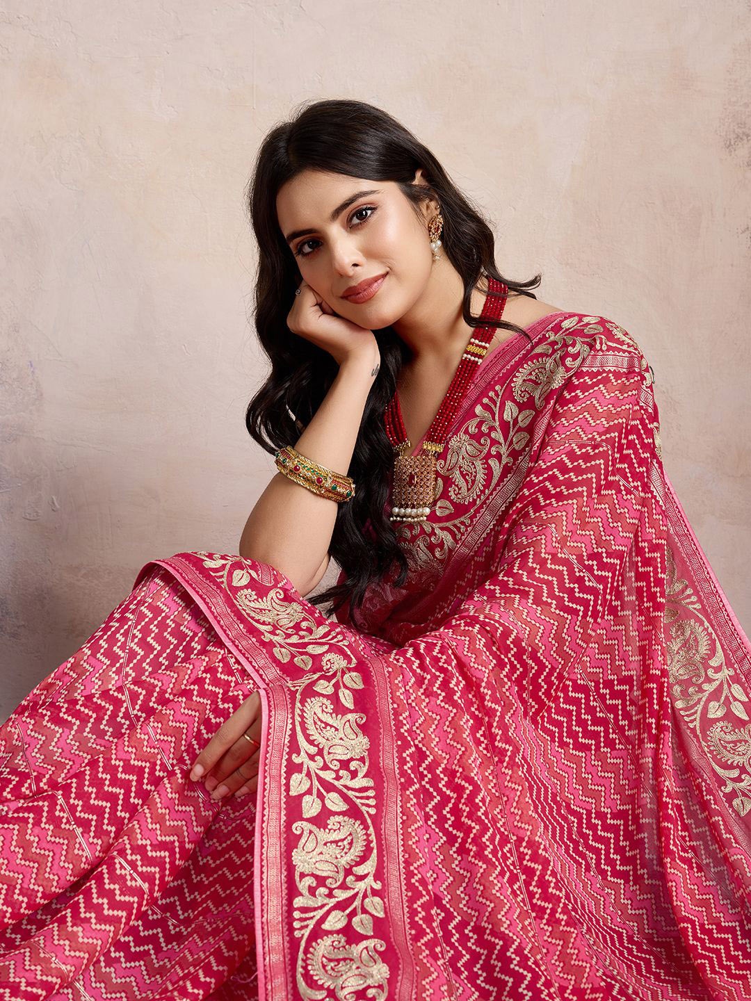 

Mitera Leheriya Poly Georgette Leheriya Saree, Pink