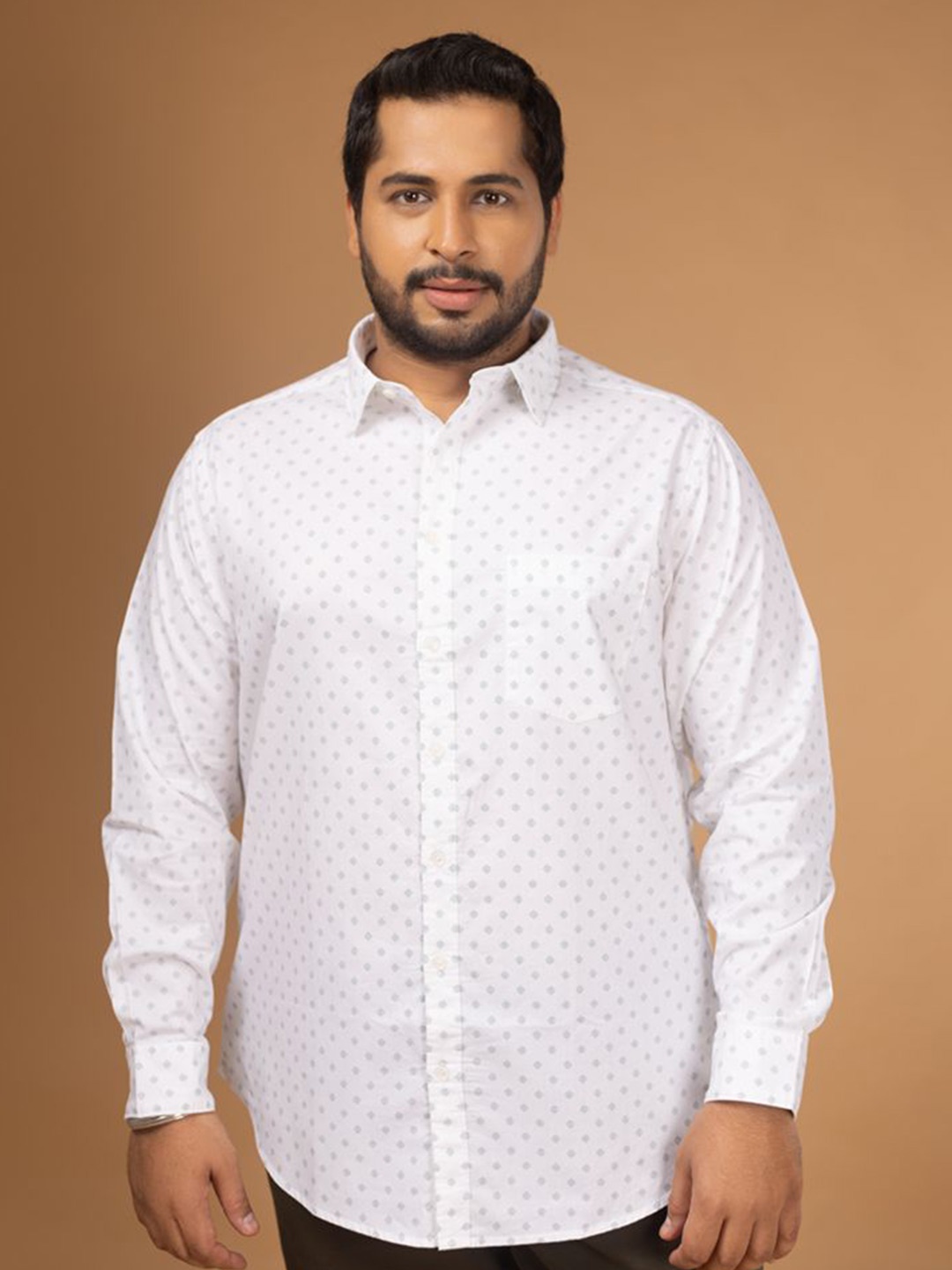 

Sizeupp Men Comfort Spread Collar Micro Ditsy Printed Cotton Casual Shirt, White