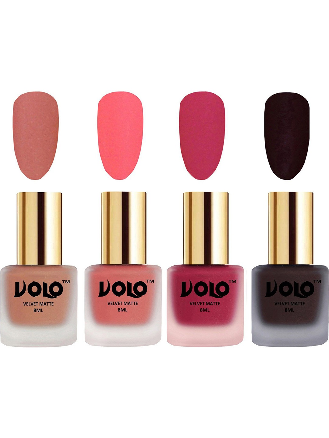 

VOLO Set Of 4 Velvet Matte Nail Polish -8 ml-Dark Wine-Light Peach-Dark Peach-Passion Pink, Burgundy