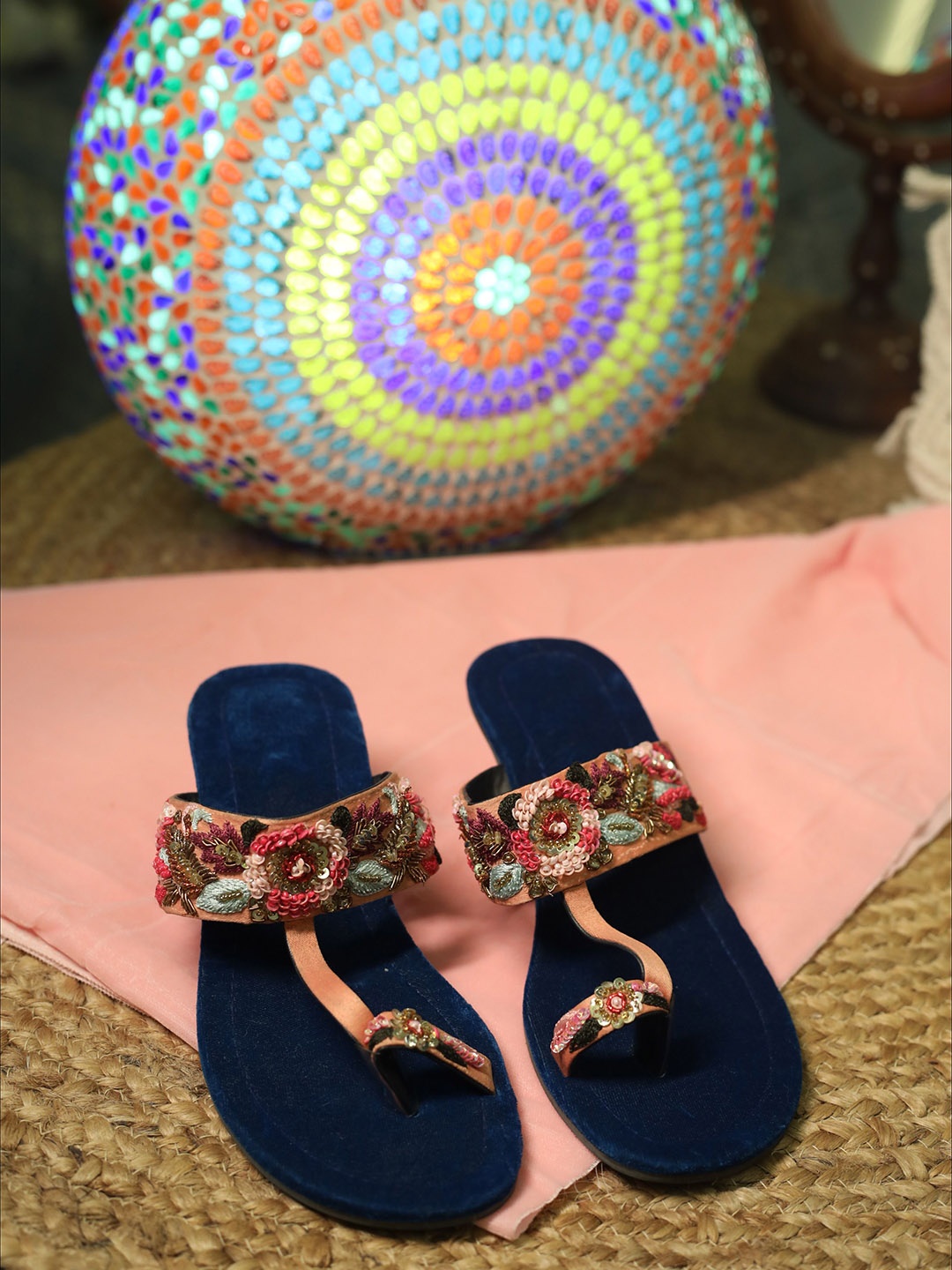 

ALL ABOUT TOE Women Ethnic Embellished Open Toe Flats, Blue