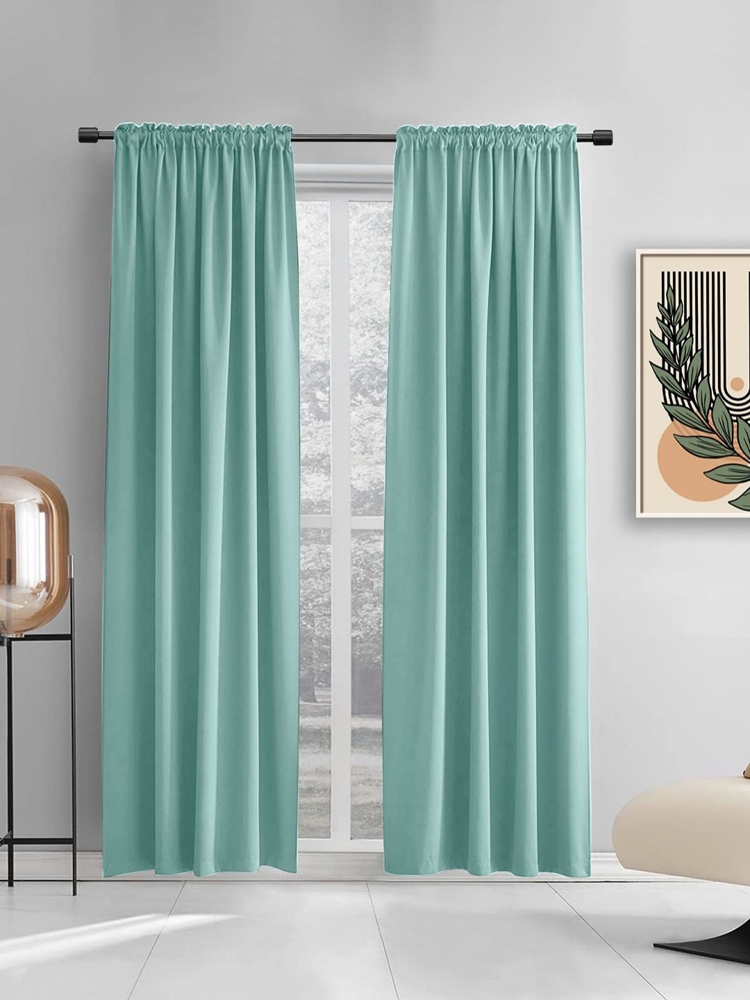 

THE CONVERSION Turquoise Blue 2 Pieces Satin Long Door Curtains