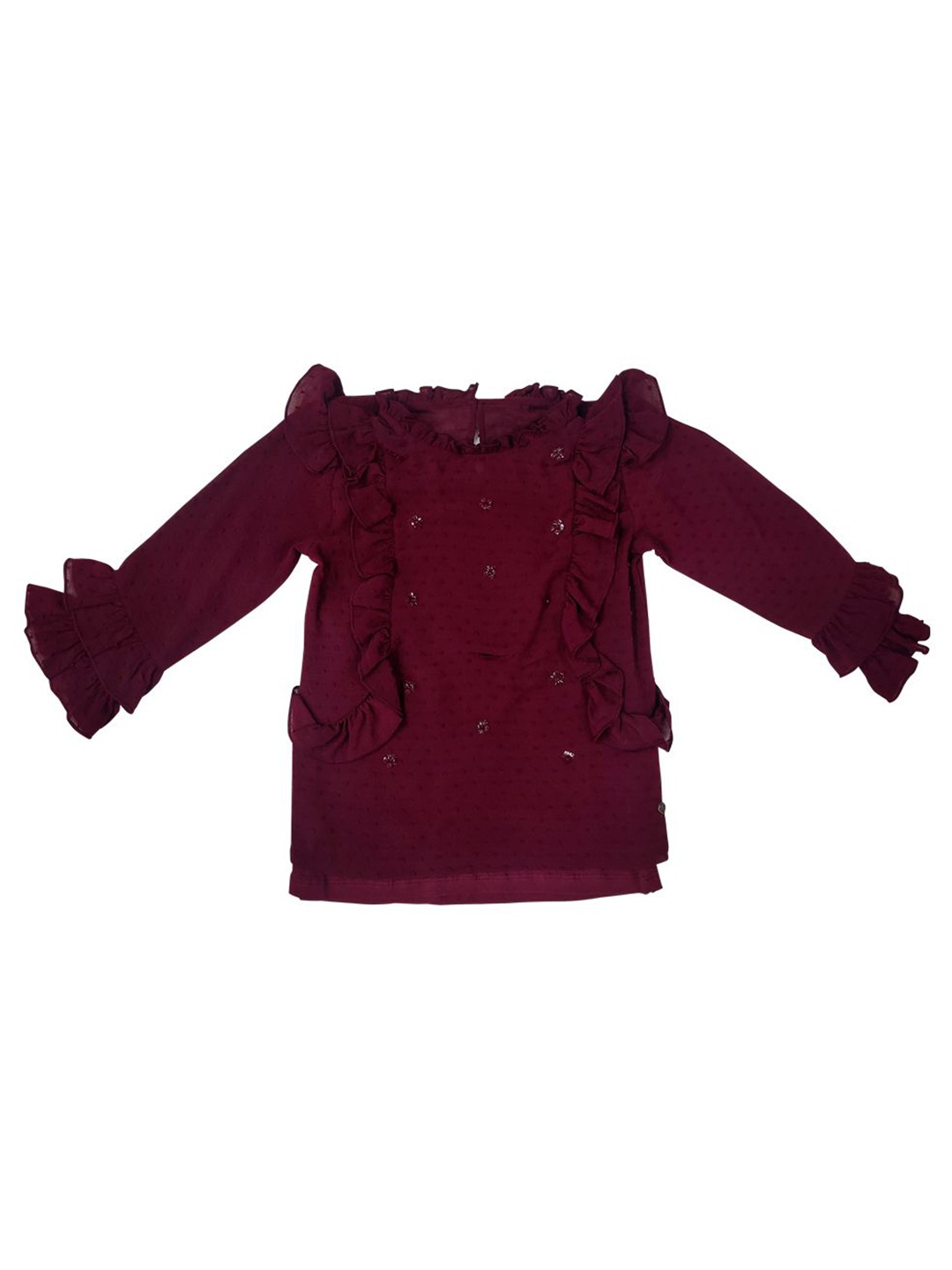 

Gini and Jony Girls Embellished Round Neck Cotton Top, Maroon