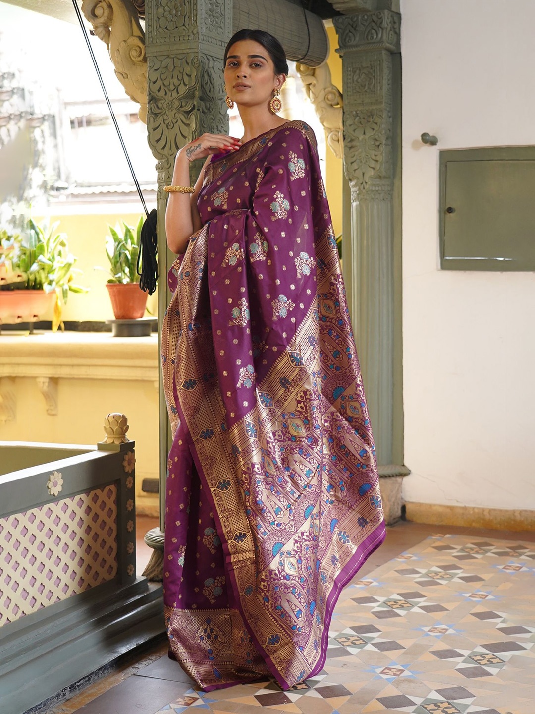 

Subham Woven Design Zari Kanjeevaram Saree, Purple