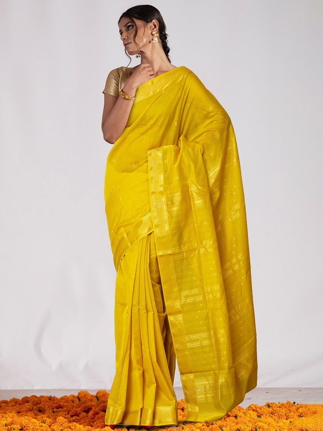 

Unnati Silks Handloom Maheshwari Saree, Yellow