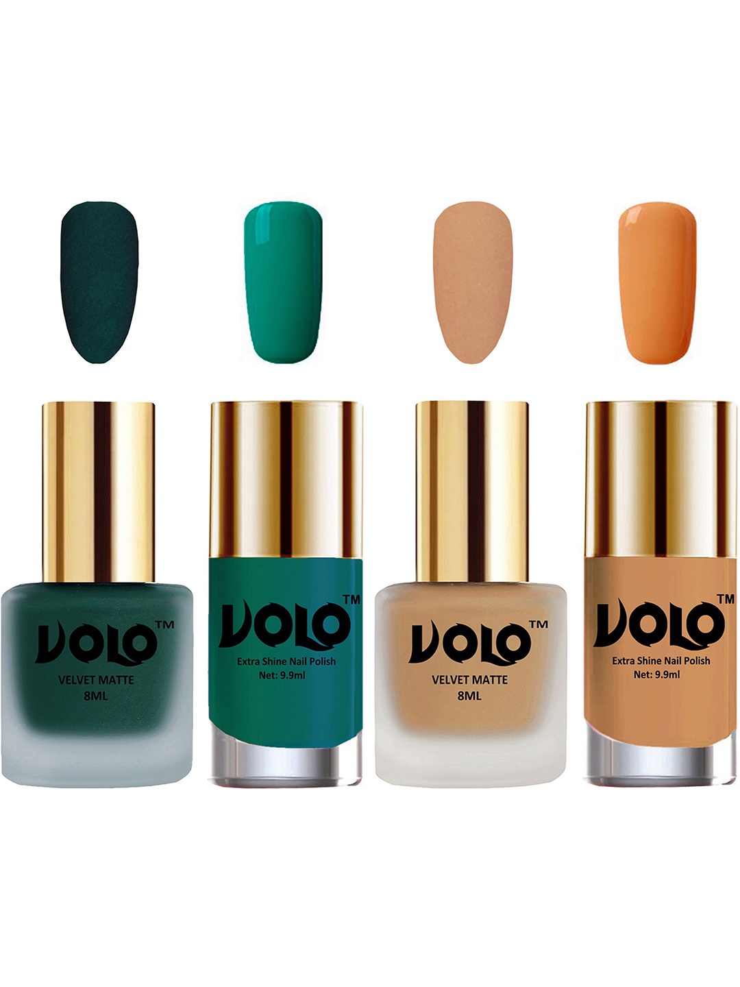 

VOLO Set Of 4 Velvet Matte & Extra Shine Nail Polish - 8 ml Each - 12 - 42 - 26 - 50, Green