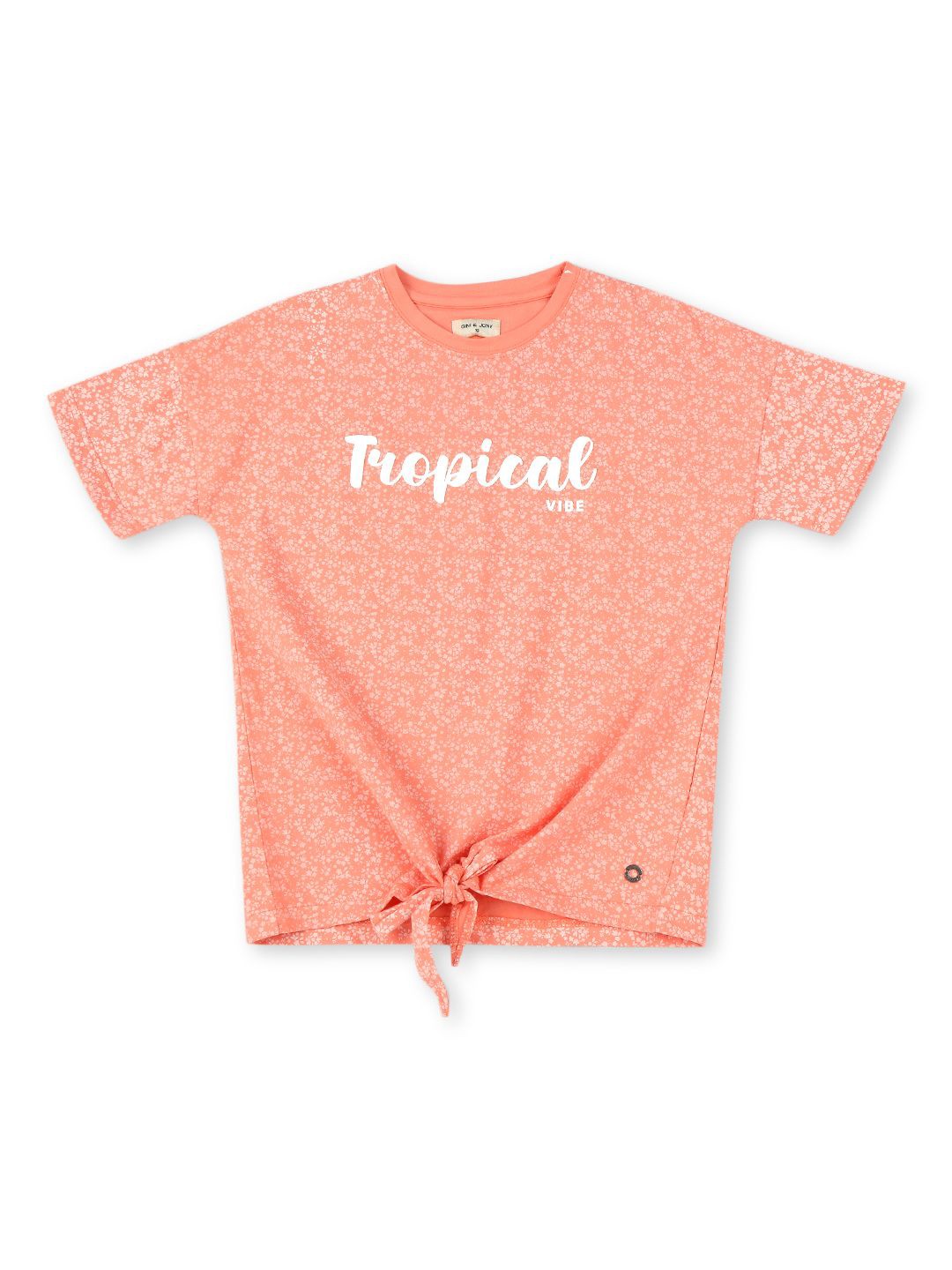 

Gini and Jony Girls Typography Printed Round Neck Cotton Top, Peach